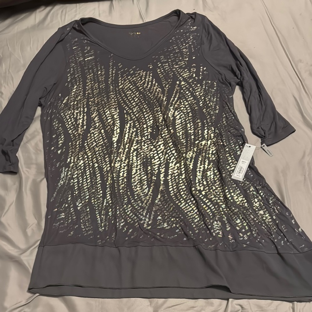Apt. 9 Gray Sequin Asymmetrical 3/4 Sleeve Blouse